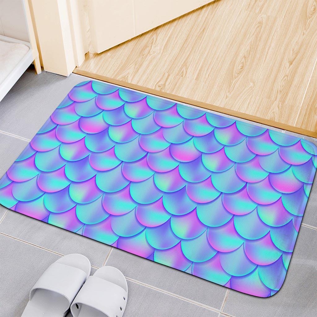Teal Purple Mermaid Scales Pattern Print Indoor Door Mat