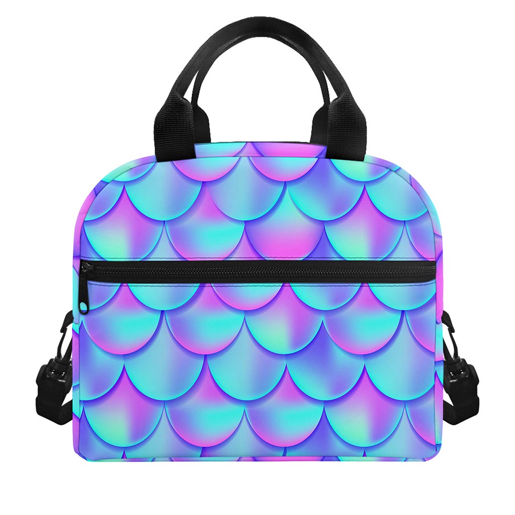 Teal Purple Mermaid Scales Pattern Print Insulated Lunch Bag