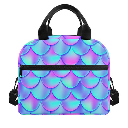 Teal Purple Mermaid Scales Pattern Print Insulated Lunch Bag