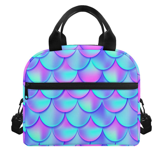 Teal Purple Mermaid Scales Pattern Print Insulated Lunch Bag