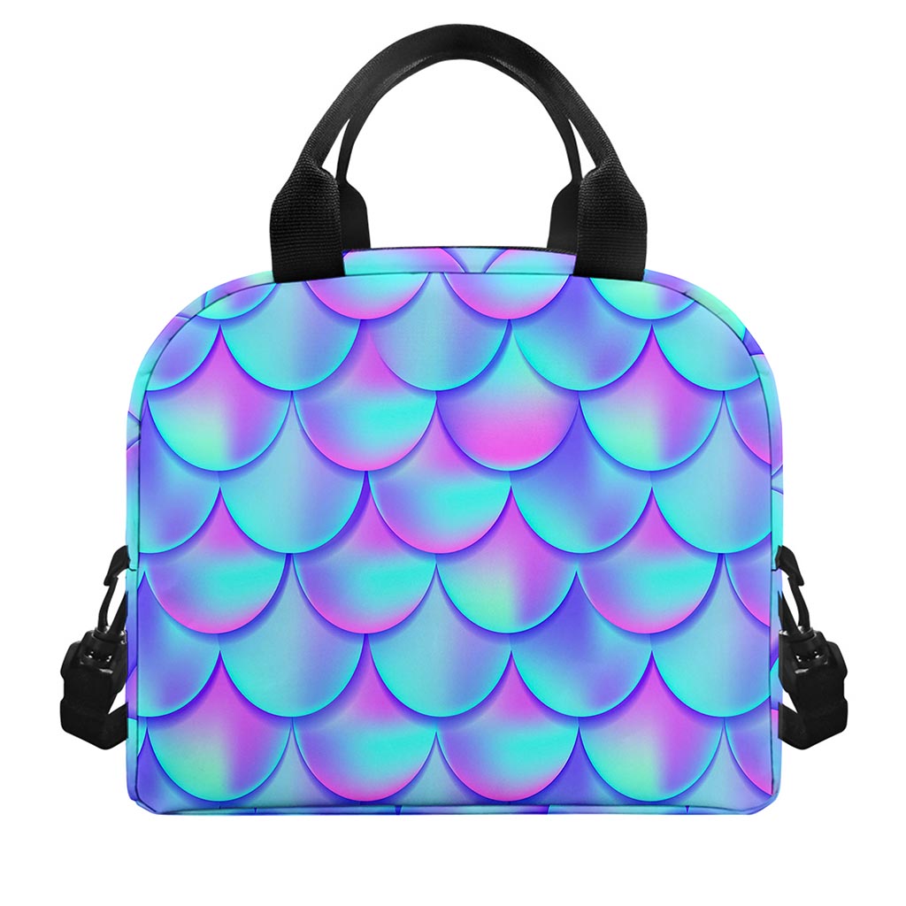 Teal Purple Mermaid Scales Pattern Print Insulated Lunch Bag
