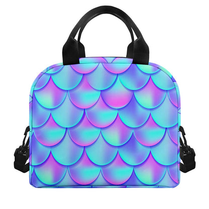 Teal Purple Mermaid Scales Pattern Print Insulated Lunch Bag