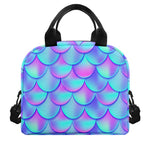 Teal Purple Mermaid Scales Pattern Print Insulated Lunch Bag
