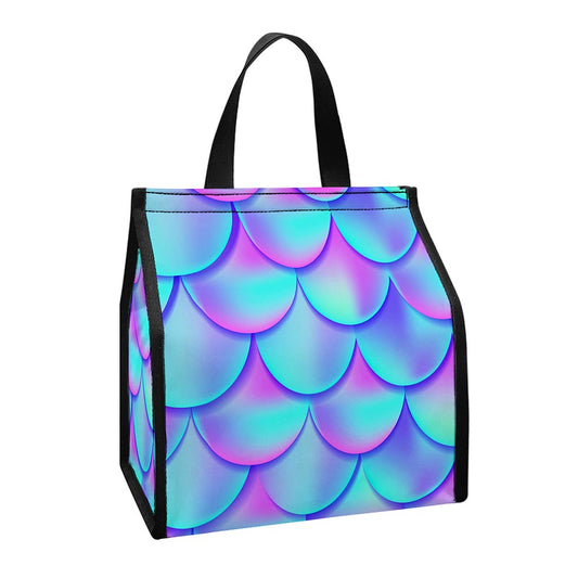 Teal Purple Mermaid Scales Pattern Print Insulated Lunch Tote