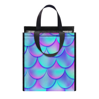 Teal Purple Mermaid Scales Pattern Print Insulated Lunch Tote