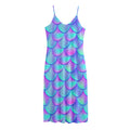 Teal Purple Mermaid Scales Pattern Print Jersey Midi Cami Dress
