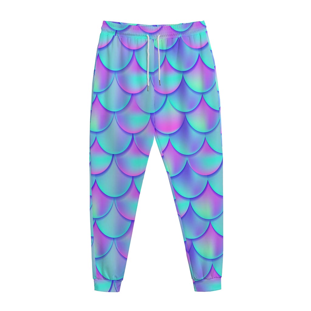 Teal Purple Mermaid Scales Pattern Print Jogger Pants