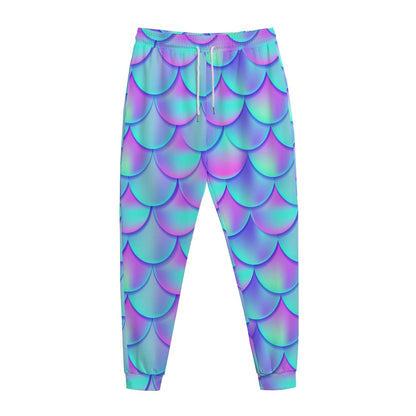 Teal Purple Mermaid Scales Pattern Print Jogger Pants