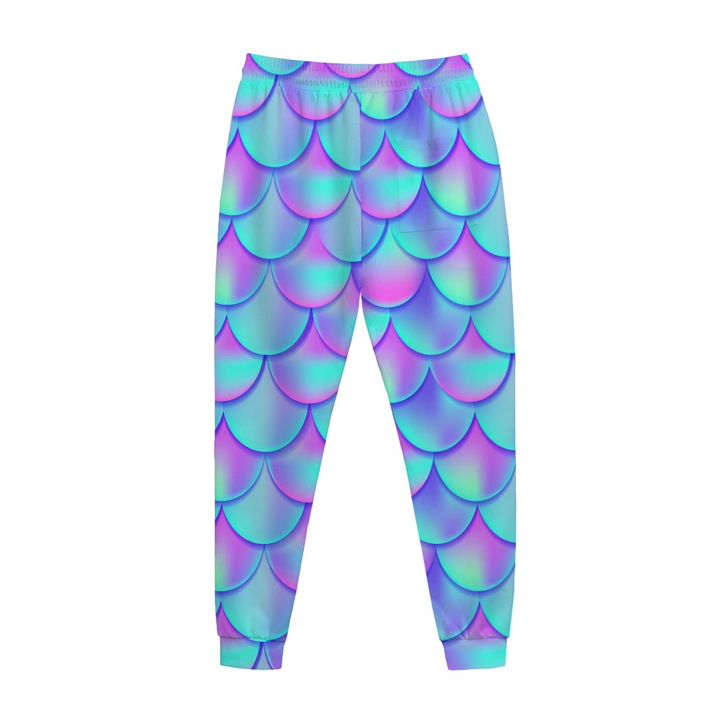 Teal Purple Mermaid Scales Pattern Print Jogger Pants