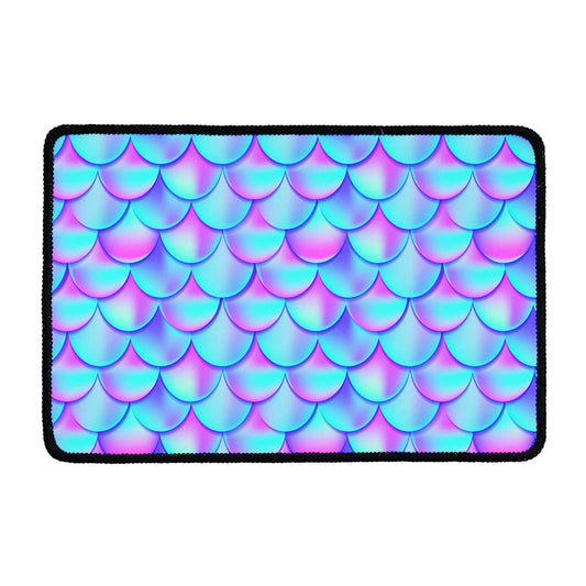 Teal Purple Mermaid Scales Pattern Print Kitchen Mat