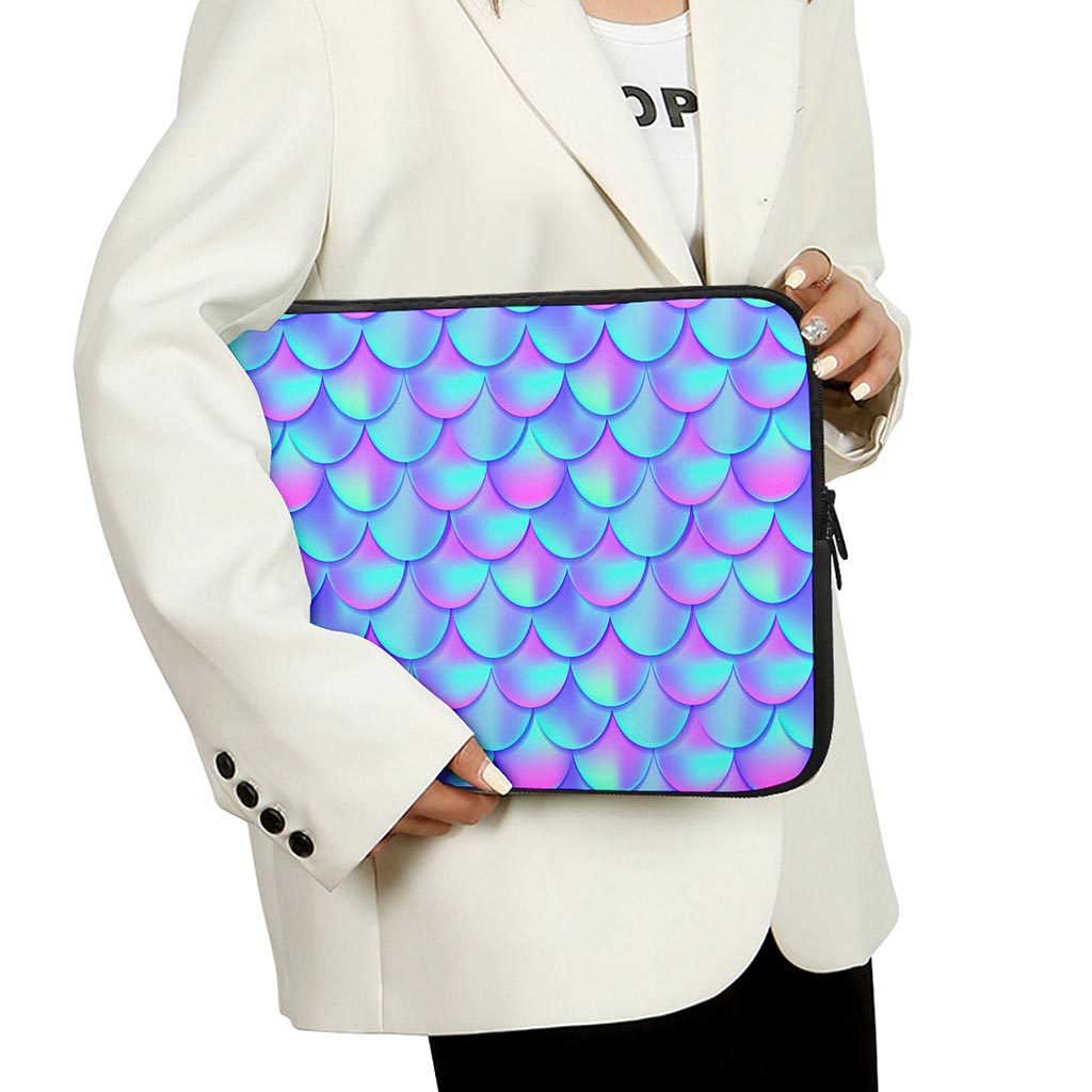 Teal Purple Mermaid Scales Pattern Print Laptop Sleeve