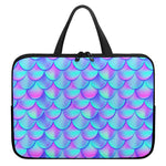 Teal Purple Mermaid Scales Pattern Print Laptop Sleeve With Handle