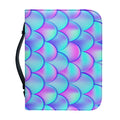 Teal Purple Mermaid Scales Pattern Print Leather Bible Cover