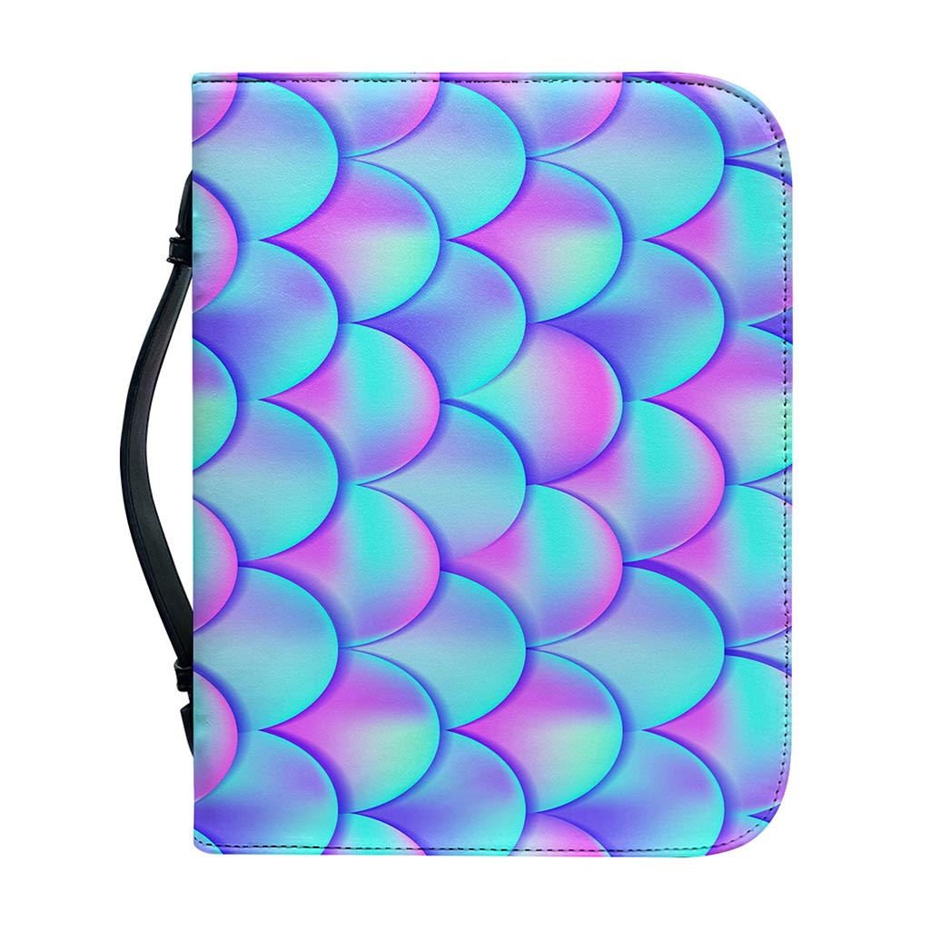 Teal Purple Mermaid Scales Pattern Print Leather Bible Cover