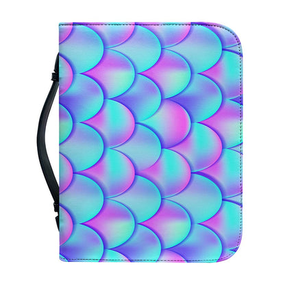Teal Purple Mermaid Scales Pattern Print Leather Bible Cover