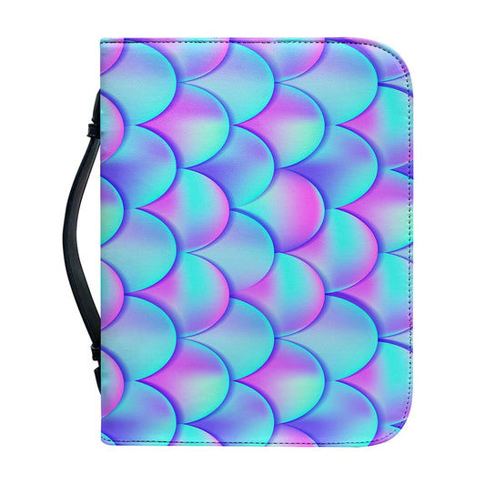 Teal Purple Mermaid Scales Pattern Print Leather Bible Cover