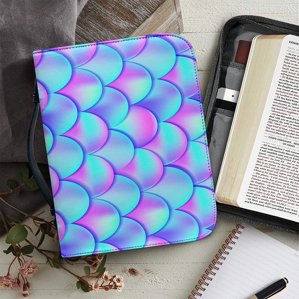 Teal Purple Mermaid Scales Pattern Print Leather Bible Cover
