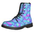 Teal Purple Mermaid Scales Pattern Print Lace-Up Boots