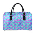Teal Purple Mermaid Scales Pattern Print Leather Duffel Bag