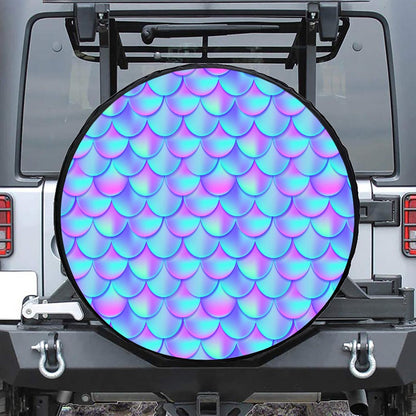 Teal Purple Mermaid Scales Pattern Print Leather Spare Tire Cover