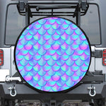 Teal Purple Mermaid Scales Pattern Print Leather Spare Tire Cover