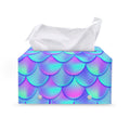 Teal Purple Mermaid Scales Pattern Print Leather Tissue Box Cover