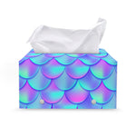 Teal Purple Mermaid Scales Pattern Print Leather Tissue Box Cover