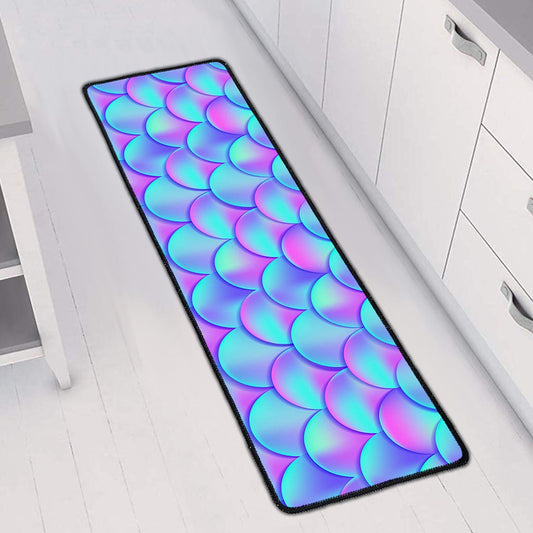 Teal Purple Mermaid Scales Pattern Print Long Kitchen Mat