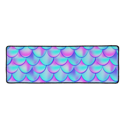 Teal Purple Mermaid Scales Pattern Print Long Kitchen Mat