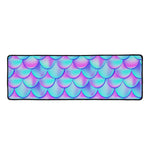 Teal Purple Mermaid Scales Pattern Print Long Kitchen Mat