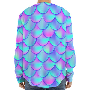 Teal Purple Mermaid Scales Pattern Print Long Sleeve Baseball Jersey