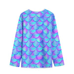 Teal Purple Mermaid Scales Pattern Print Long Sleeve Short Coat