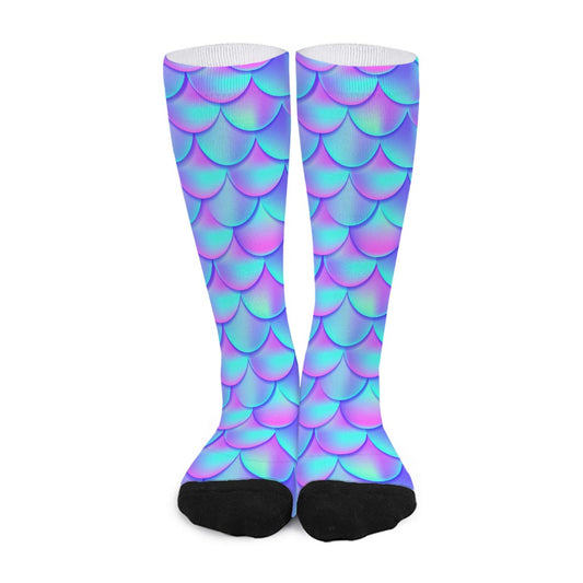 Teal Purple Mermaid Scales Pattern Print Long Socks