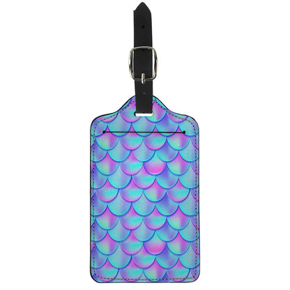 Teal Purple Mermaid Scales Pattern Print Luggage Tag