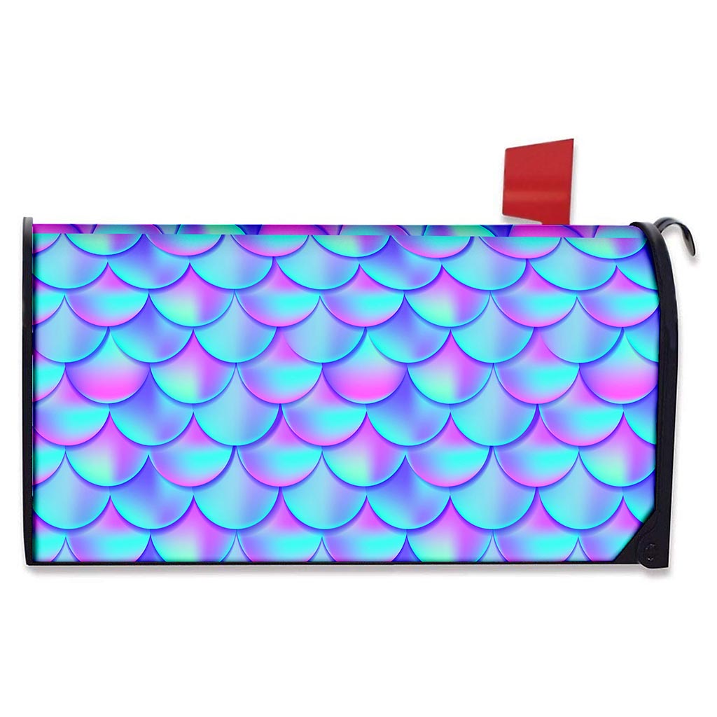 Teal Purple Mermaid Scales Pattern Print Mailbox Cover