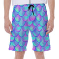 Teal Purple Mermaid Scales Pattern Print Men's Beach Shorts