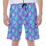 Teal Purple Mermaid Scales Pattern Print Men's Beach Shorts