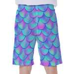 Teal Purple Mermaid Scales Pattern Print Men's Beach Shorts