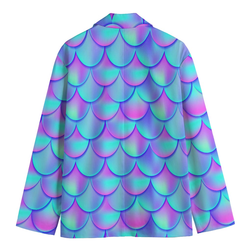 Teal Purple Mermaid Scales Pattern Print Men's Blazer
