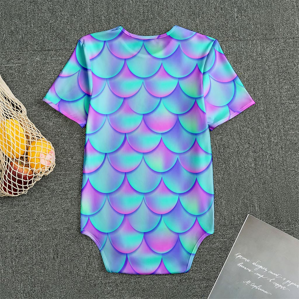 Teal Purple Mermaid Scales Pattern Print Men's Bodysuit