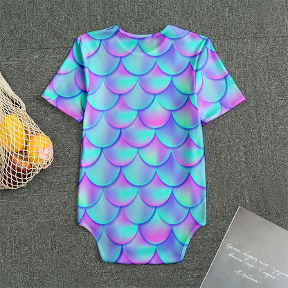 Teal Purple Mermaid Scales Pattern Print Men's Bodysuit