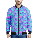 Teal Purple Mermaid Scales Pattern Print Men's Bomber Jacket