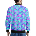 Teal Purple Mermaid Scales Pattern Print Men's Bomber Jacket