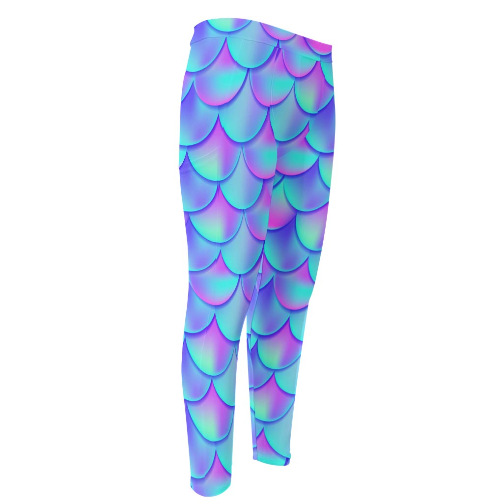 Teal Purple Mermaid Scales Pattern Print Men's Compression Pants