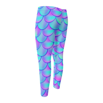 Teal Purple Mermaid Scales Pattern Print Men's Compression Pants