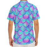 Teal Purple Mermaid Scales Pattern Print Men's Deep V-Neck Shirt