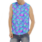 Teal Purple Mermaid Scales Pattern Print Men's Fitness Tank Top