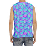 Teal Purple Mermaid Scales Pattern Print Men's Fitness Tank Top
