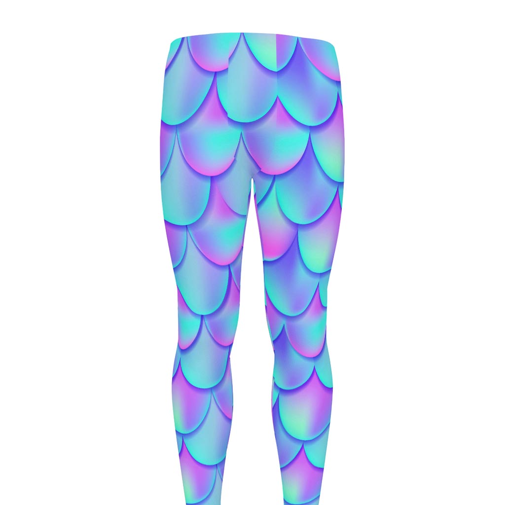 Teal Purple Mermaid Scales Pattern Print Men's leggings