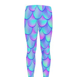 Teal Purple Mermaid Scales Pattern Print Men's leggings